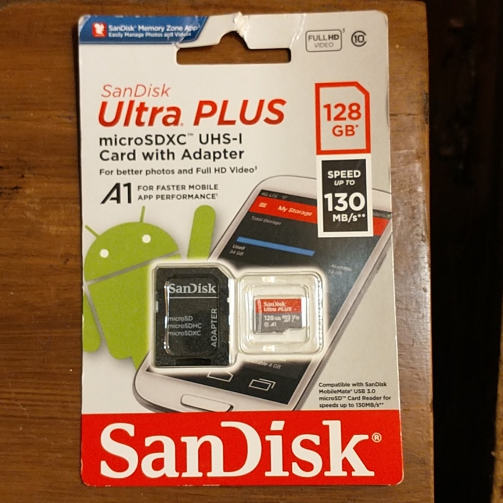 SanDisk Ultra Plus microSDXC UHS-I card 128GB A1 130 Mbps photos & Full HD video